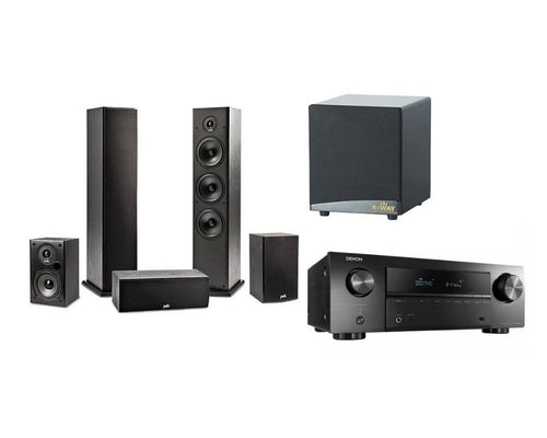 Polk Audio T-Series Speakers + Denon AVR-S650H 5.2ch Av-Receiver  + Sub Woofer Serie Home Theatre Packages @ KWAY 10' Sub Woofer